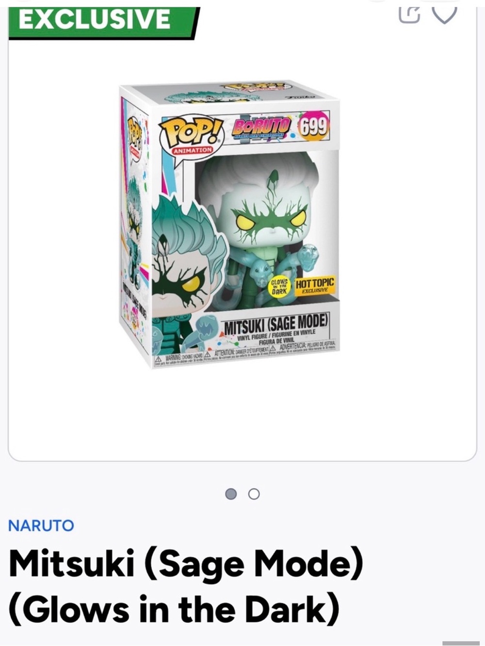 Funko Pop! Animation Mitsuki Sage Mode Glow Figure - Teal, Yellow, White- 699